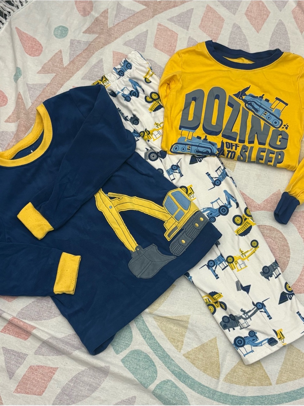 Carter's Navy & Yellow Construction Vehicle Pajama Set